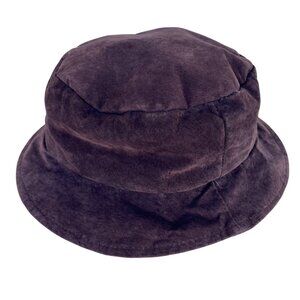 Vintage Genuine Leather Suede Bucket Hat Brown Unisex Lined Y2K
